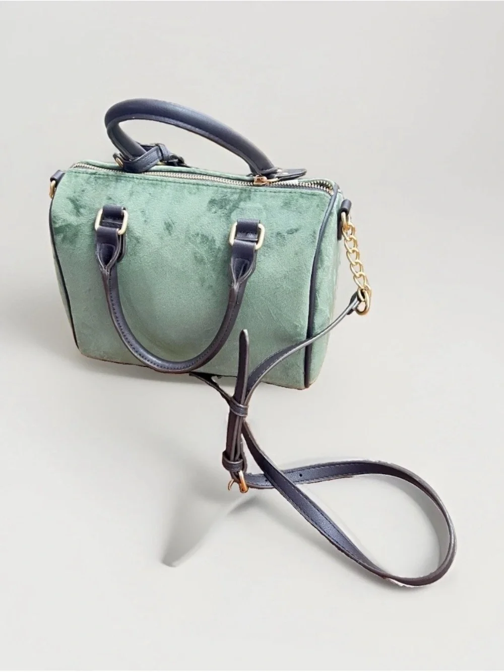Juicy Couture Green Velvet Satchel with Navy Trim & Heart Charm